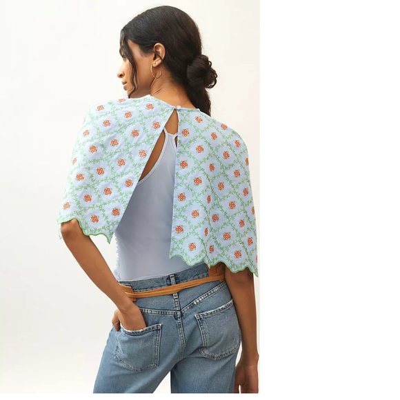 Anthropologie Faraway Embroidered floral Cape new with tag - Picture 2 of 9